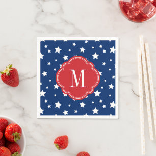 Red White and Blue Patriotic Stars Monogram Paper Napkins