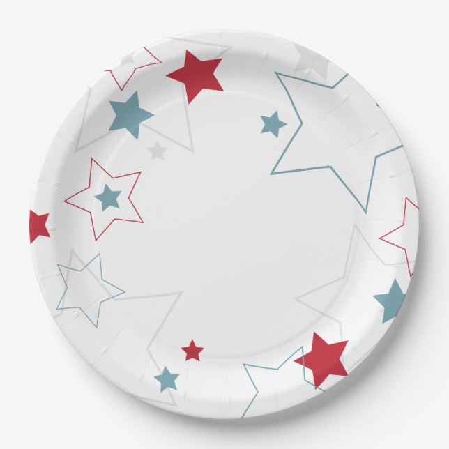 Red White and Blue Patriotic Stars Paper Plates (Front)
