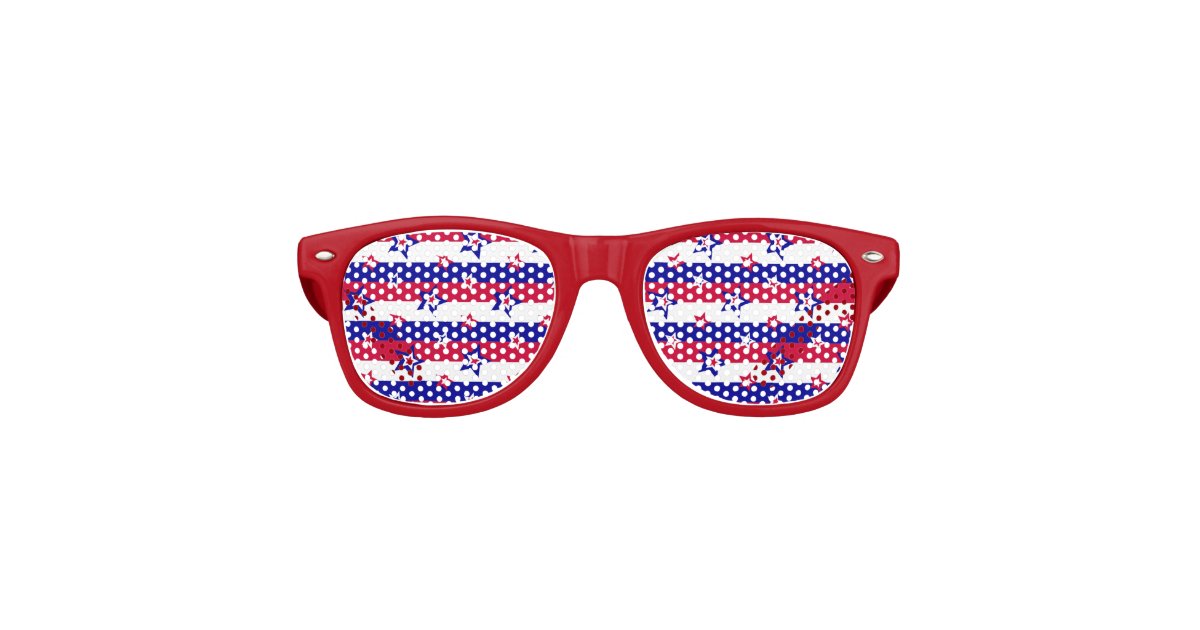 Red White and Blue Patriotic Stars Stripes Pattern Retro Sunglasses ...