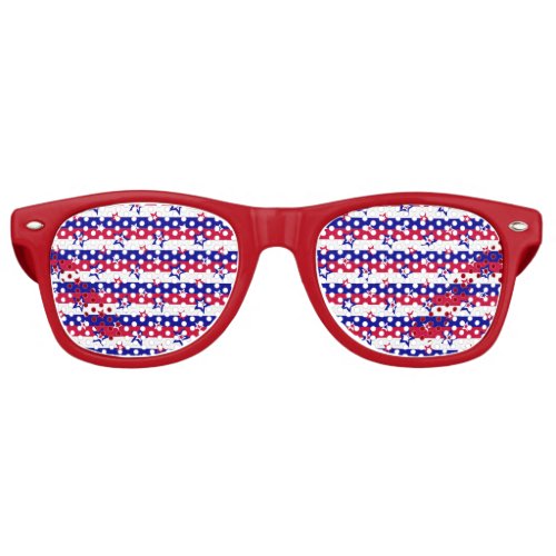 Red White and Blue Patriotic Stars Stripes Pattern Retro Sunglasses