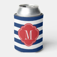 Red White and Blue Patriotic Stripes Monogram Can Cooler