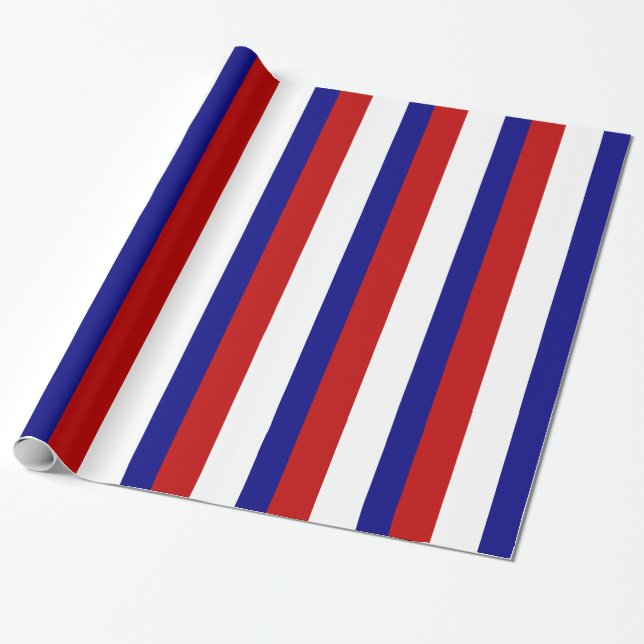 Red White and Blue Patriotic Stripes Wrapping Paper (Unrolled)