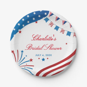 Red White and Blue Patriotic Summer Bridal Shower Paper Plates