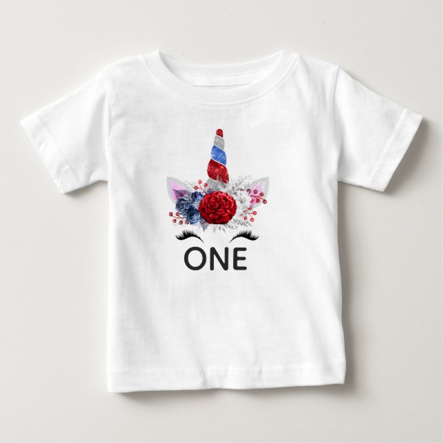 Red, White and Blue Patriotic Unicorn Baby T-Shirt (Front)