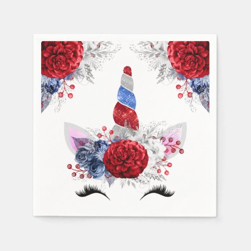 Red White and Blue Patriotic Unicorn Napkins