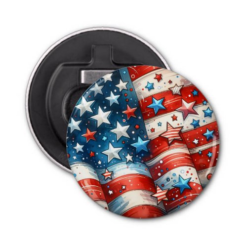 Red White and Blue Patriotic US Flag Abstract Bottle Opener