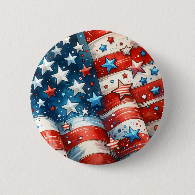 Red, White and Blue Patriotic US Flag Abstract Button (Front)