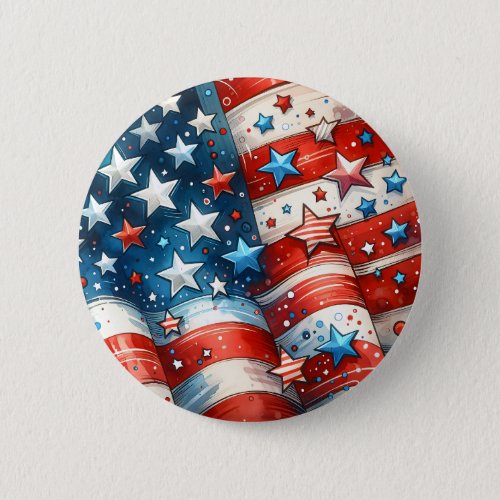 Red White and Blue Patriotic US Flag Abstract Button