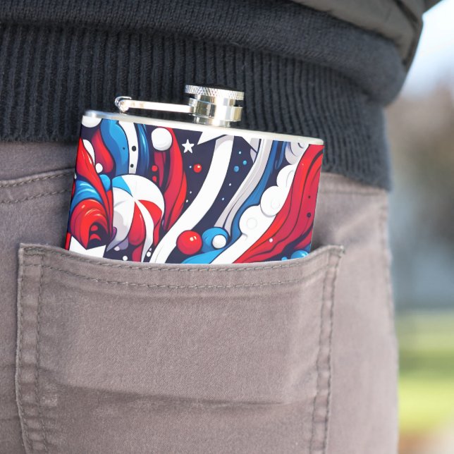 Red, White and Blue Patriotic US Flag   Flask (In Situ)