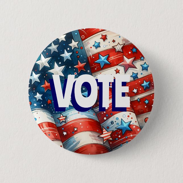 Red, White and Blue Patriotic US Flag Vote Button (Front)