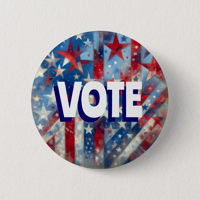 Red, White and Blue Patriotic US Flag Vote Button (Front)