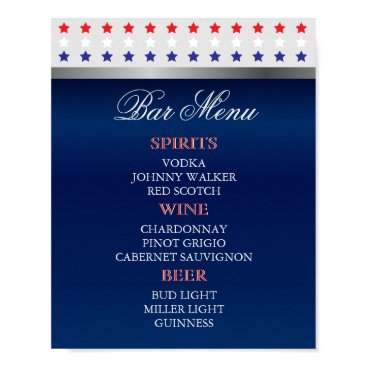 Red, White and Blue Patriotic Wedding - Bar Menu Poster Red, White and Blue Patriotic Wedding - Bar Menu Poster