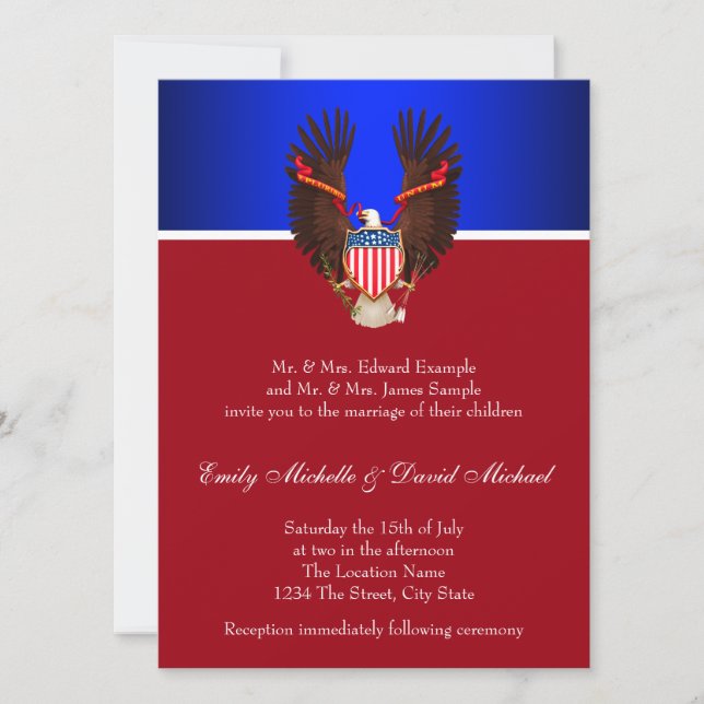 Red, White and Blue Patriotic Wedding Invitations (Front)