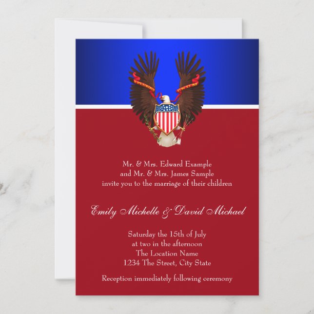 Red, White and Blue Patriotic Wedding Invitations (Front)