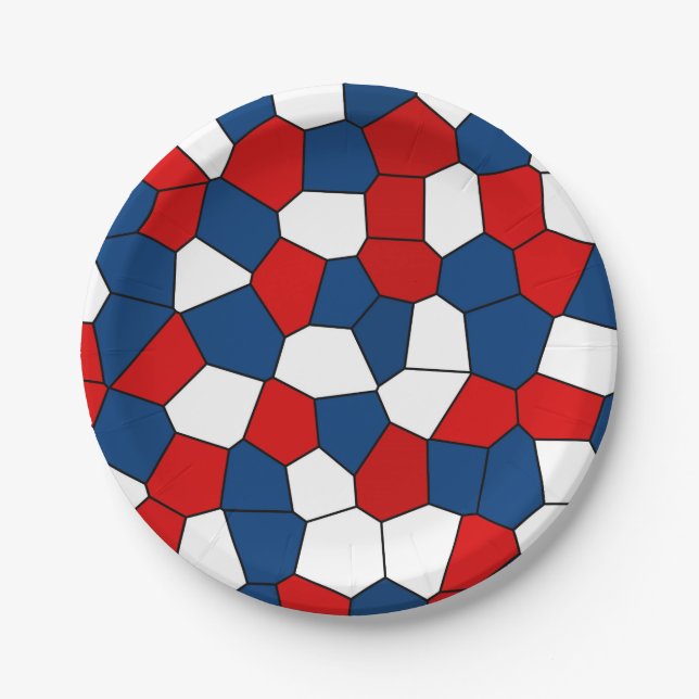Red, White and Blue Pattern Paper Plates (Front)
