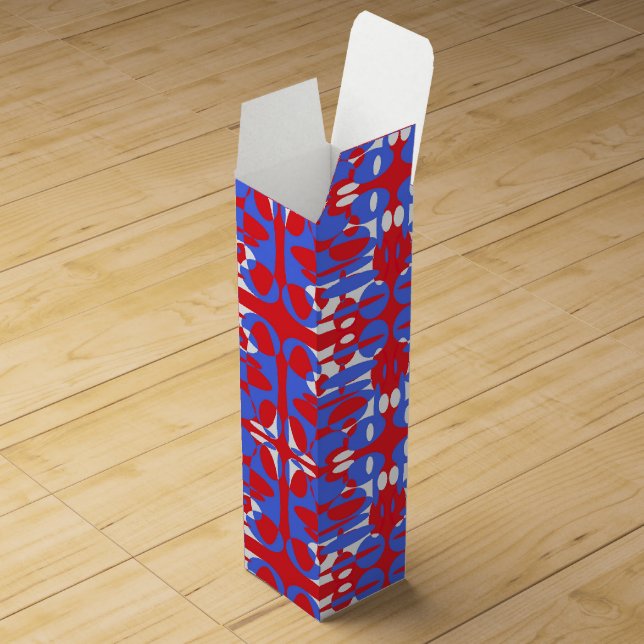 Red, white and blue pattern spheres wine gift box (Opened)