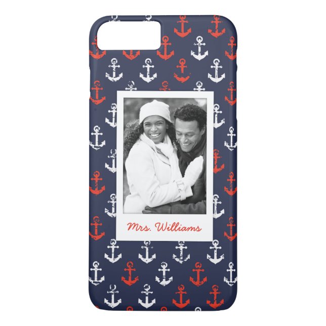Red White And Blue Pattern | Your Photo & Name Case-Mate iPhone Case (Back)