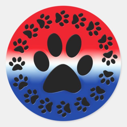 Red White and Blue Paw Prints Circle Classic Round Sticker
