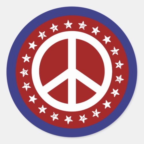 Red White and Blue Peace Sign and Stars Classic Round Sticker