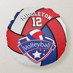 Red, White and Blue Personalize Volleyball Round Pillow