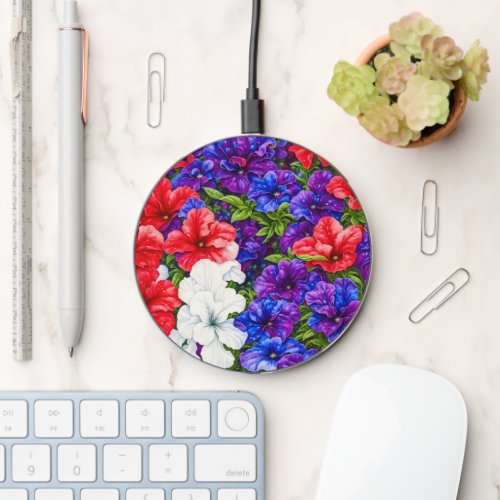 Red White and Blue Petunia Flower Art Charger