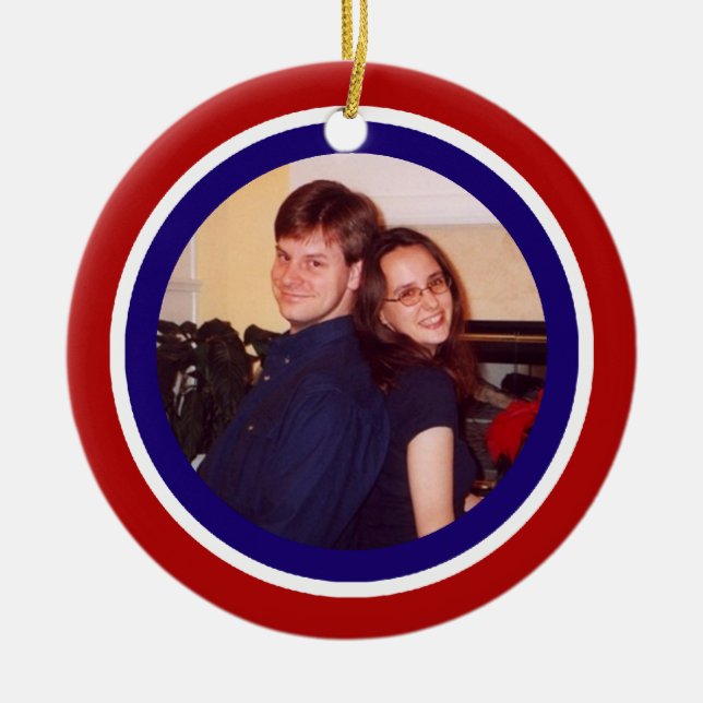 Red, White and Blue Photo Frame Ceramic Ornament (Front)