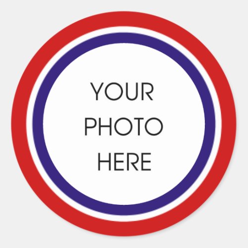 Red White and Blue Photo Frame Classic Round Sticker