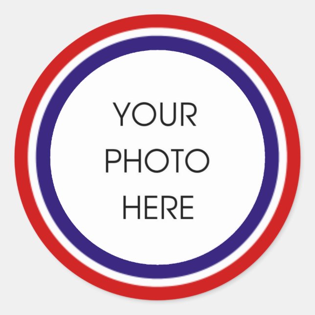 Red White and Blue Photo Frame Classic Round Sticker (Front)