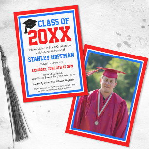 Red White and Blue Photo Graduation Party Invitation