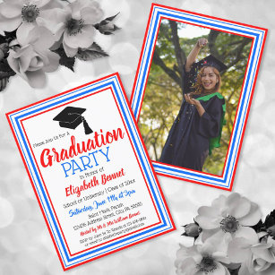 Red White and Blue Photo Graduation Party Invitation