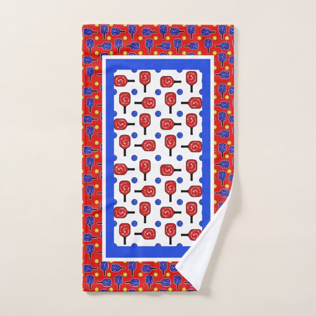 Red, White, and Blue Pickleball Paddles and Balls Hand Towel (Hand Towel)