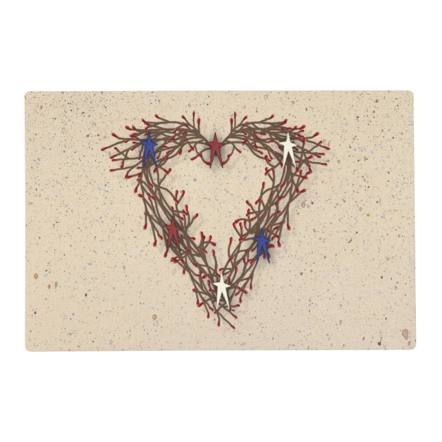 Red White And Blue Pip Berry Heart Placemat (Front)