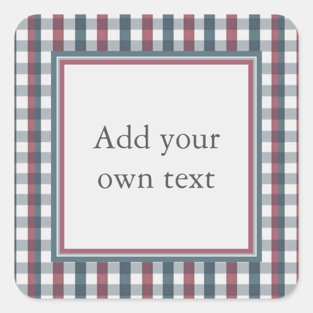 Red, White and Blue Plaid Custom Text Square Sticker (Front)