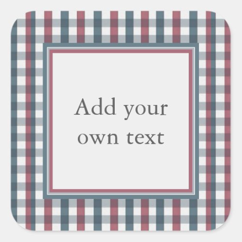 Red White and Blue Plaid Custom Text Square Sticker