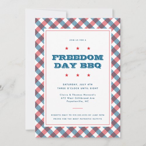 Red White and Blue Plaid Fourth of July BBQ Invitation