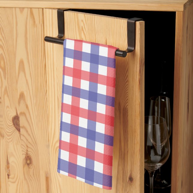 Red White and Blue Plaid Kitchen Towel (Thirds Fold)