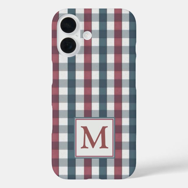 Red, white and blue plaid Monogram Case-Mate iPhone Case (Back)