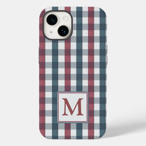 Red white and blue plaid Monogram Case_Mate iPhone 14 Case