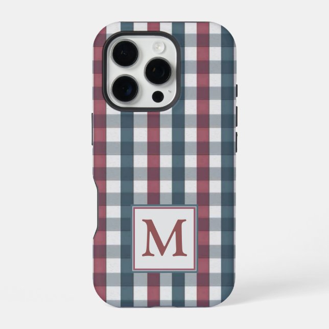 Red, white and blue plaid Monogram Iphone Case (Back)