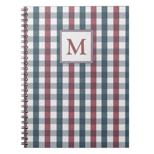 Red White and Blue Plaid Monogram Notebook