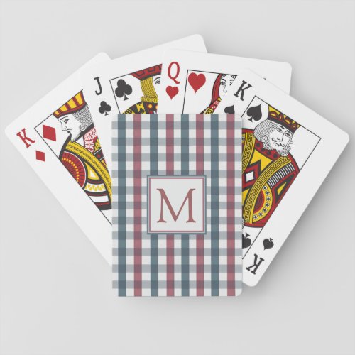 Red White and Blue Plaid Monogram Playing Cards