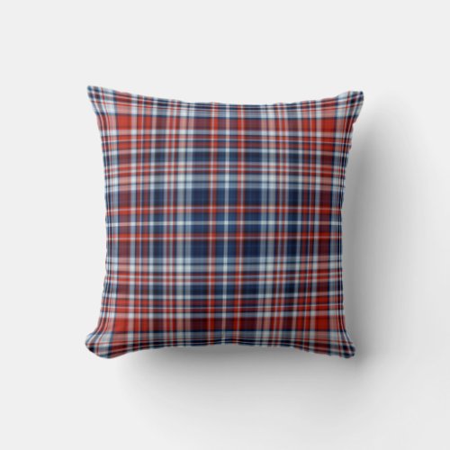 Red White and Blue Plaid Throw Pillow