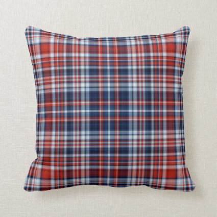 Red White and Blue Plaid Throw Pillow