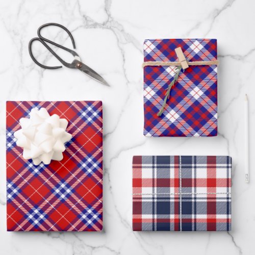 Red White And Blue Plaids Wrapping Paper Sheets