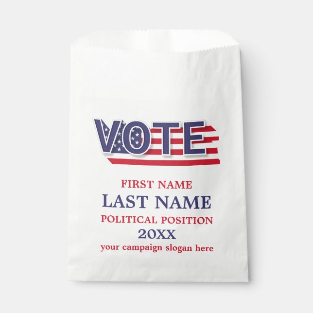 Red White And Blue Political Campaign Advertising Favor Bag (Front)