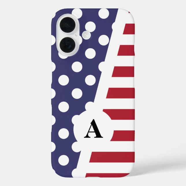 Red White and Blue Polka Dot and Stripe Pattern Case-Mate iPhone Case (Back)