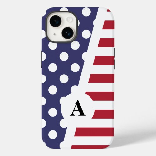 Red White and Blue Polka Dot and Stripe Pattern Case_Mate iPhone 14 Case