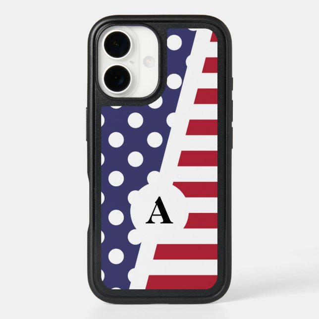 Red White and Blue Polka Dot and Stripe Pattern Otterbox iPhone Case (Back)
