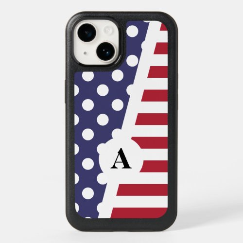 Red White and Blue Polka Dot and Stripe Pattern OtterBox iPhone 14 Case