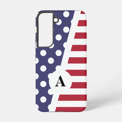 Red White and Blue Polka Dot and Stripe Pattern Samsung Galaxy S22 Case